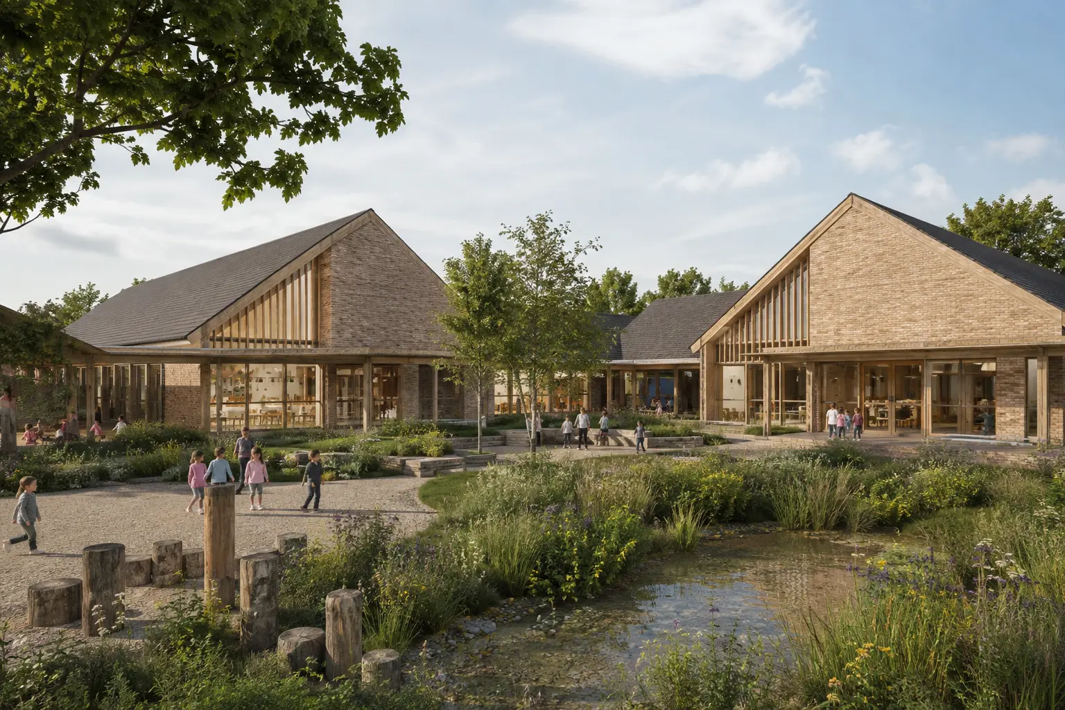 Cambridge primary school and landscaped learning courtyard architectural visualisation